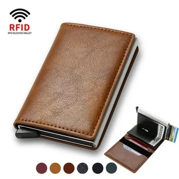 op Quality Wallets Men Money Bag Mini Purse Male Vintage Brown Leather Rfid Card Holder Wallet Small Smart Wallet Pocket Walet